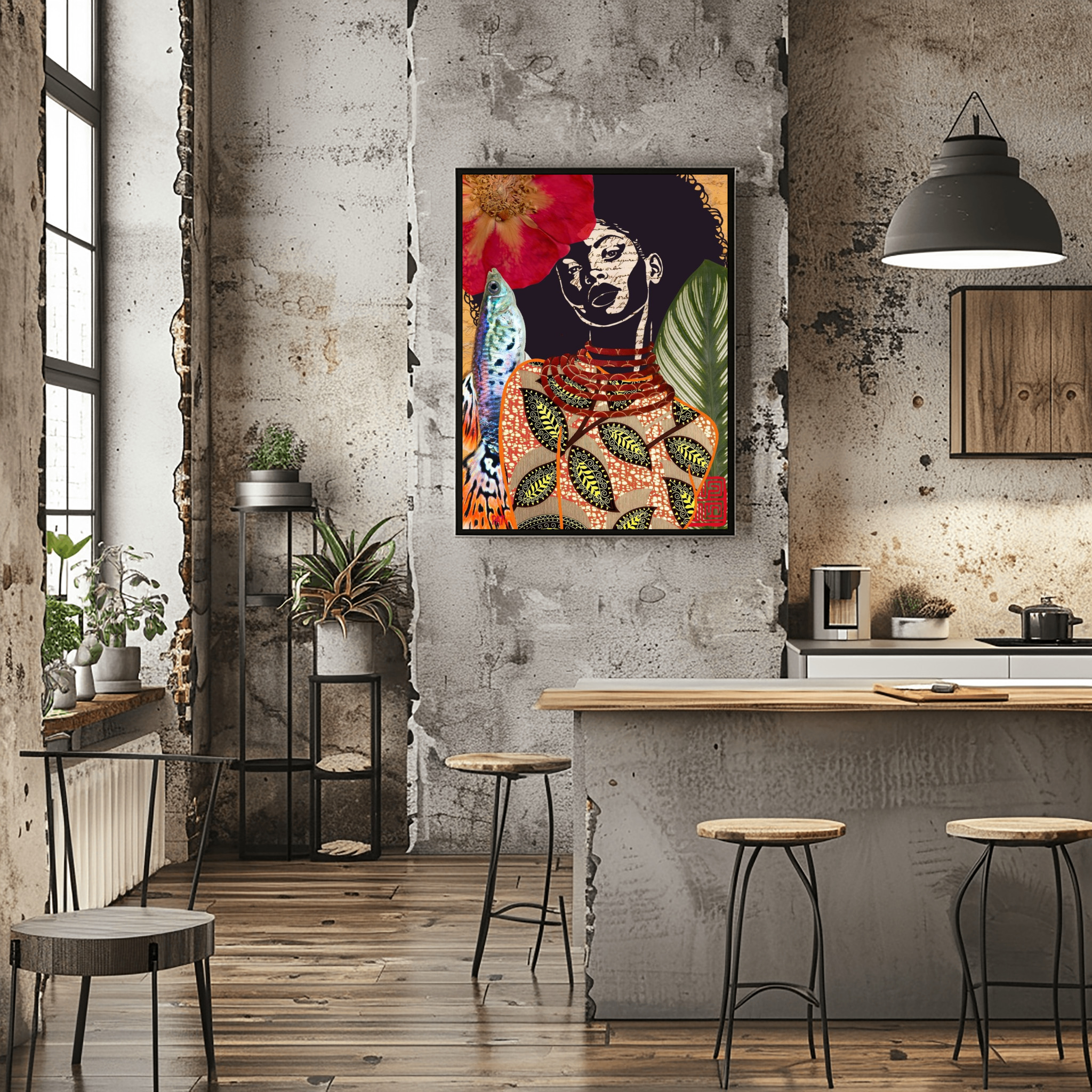 Strength in Silence - Black Woman with Leaves Canvas Wall Art - Image 2