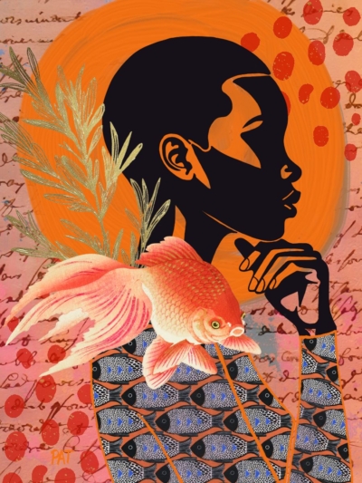 fine art print black woman with fish abstract water elements portrait