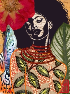 fine art print black woman with leaves earthy tones abstract portrait