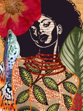 fine art print black woman with leaves earthy tones abstract portrait