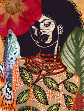 fine art print black woman with leaves earthy tones abstract portrait