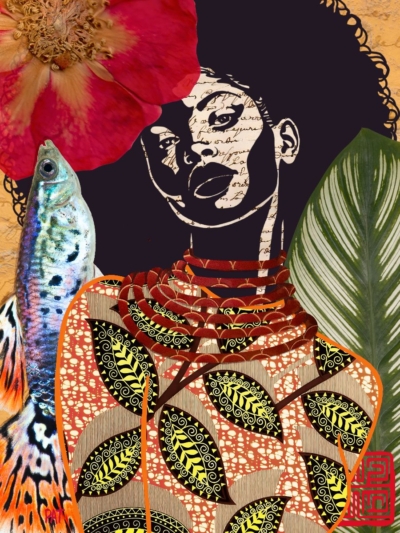 fine art print black woman with leaves earthy tones abstract portrait