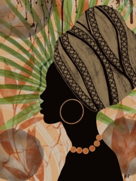 fine art print black woman profile headwrap bold patterned composition