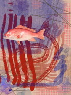 abstract fine art print red fish flowing lines minimal composition