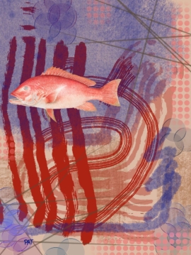 abstract fine art print red fish flowing lines minimal composition