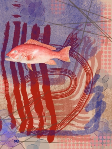 abstract fine art print red fish flowing lines minimal composition