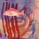 abstract fine art print red fish flowing lines minimal composition