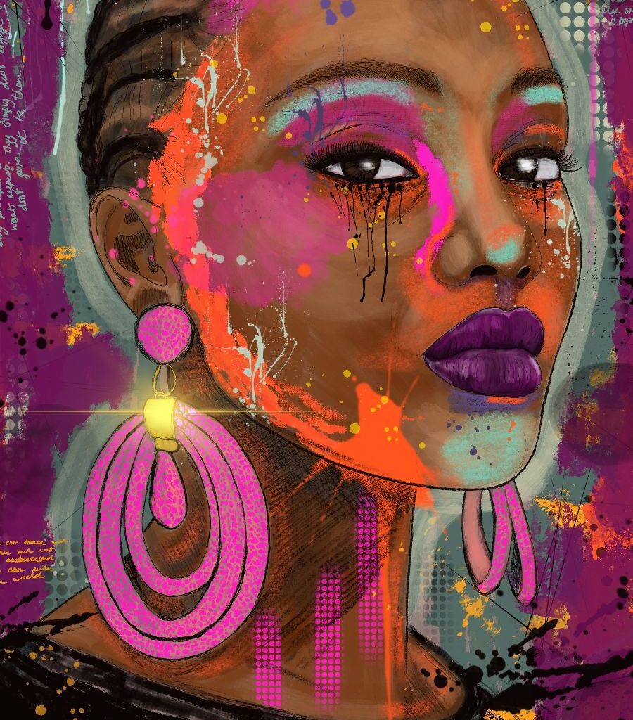fine art print black woman colorful expressive portrait modern style