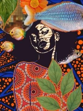 fine art print black woman with fish flowing abstract composition