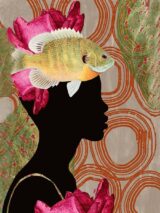 fine art print black woman fish flowers flowing abstract composition