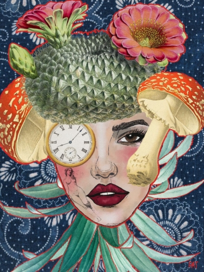 fine art print surreal woman portrait flowers layered composition