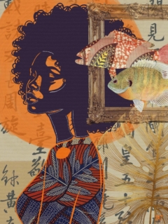 fine art print black woman with fish framed composition geometric structure