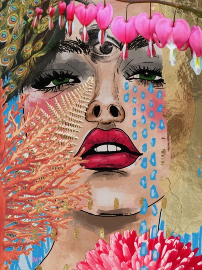 fine art print surreal woman tears flowers expressive colors portrait