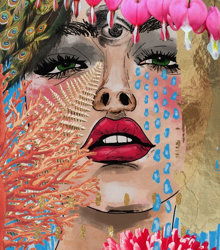 fine art print surreal woman tears flowers expressive colors portrait