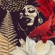 fine art print black woman with red fish flower layered composition