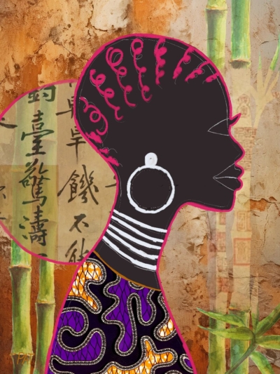 fine art print black woman profile abstract lines warm earth tones