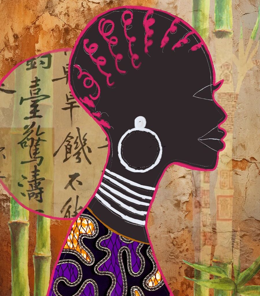 fine art print black woman profile abstract lines warm earth tones
