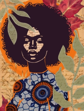 fine art print black woman portrait warm sun glow abstract background