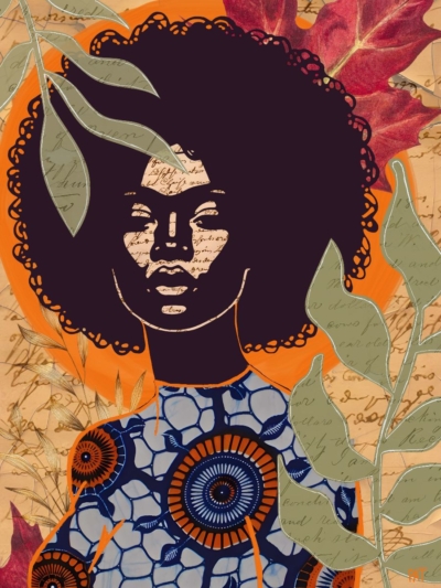fine art print black woman portrait warm sun glow abstract background