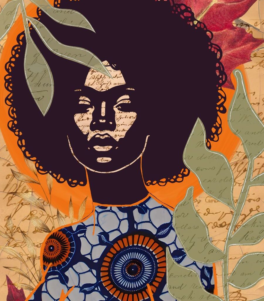 fine art print black woman portrait warm sun glow abstract background