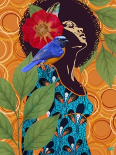 fine art print black woman with bird leaves airy composition