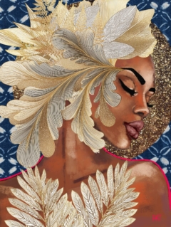 fine art print black woman feathers dark tones powerful portrait