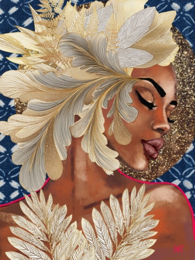 fine art print black woman feathers dark tones powerful portrait