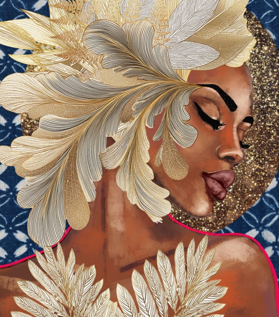 fine art print black woman feathers dark tones powerful portrait