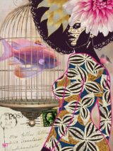 fine art print black woman with birdcage flower soft abstract composition