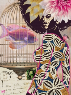 fine art print black woman with birdcage flower soft abstract composition