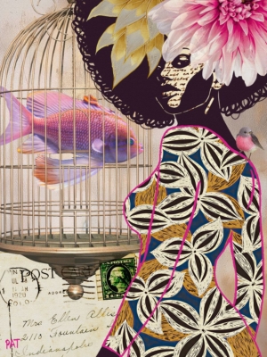 fine art print black woman with birdcage flower soft abstract composition