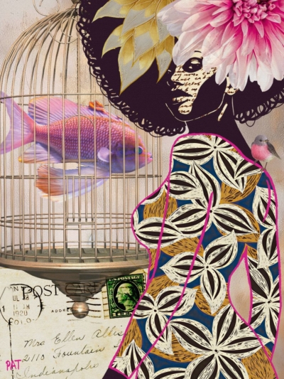 fine art print black woman with birdcage flower soft abstract composition