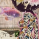 fine art print black woman with birdcage flower soft abstract composition