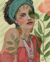 fine art print black woman portrait soft tones leaves calm composition