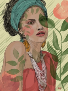 fine art print black woman portrait soft tones leaves calm composition