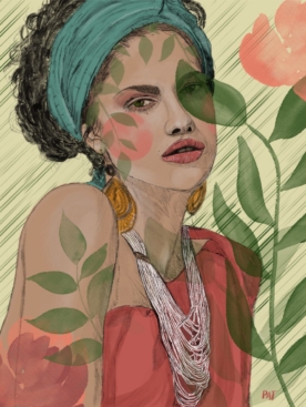 fine art print black woman portrait soft tones leaves calm composition