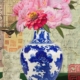 fine art print blue vase pink flowers porcelain elegant composition