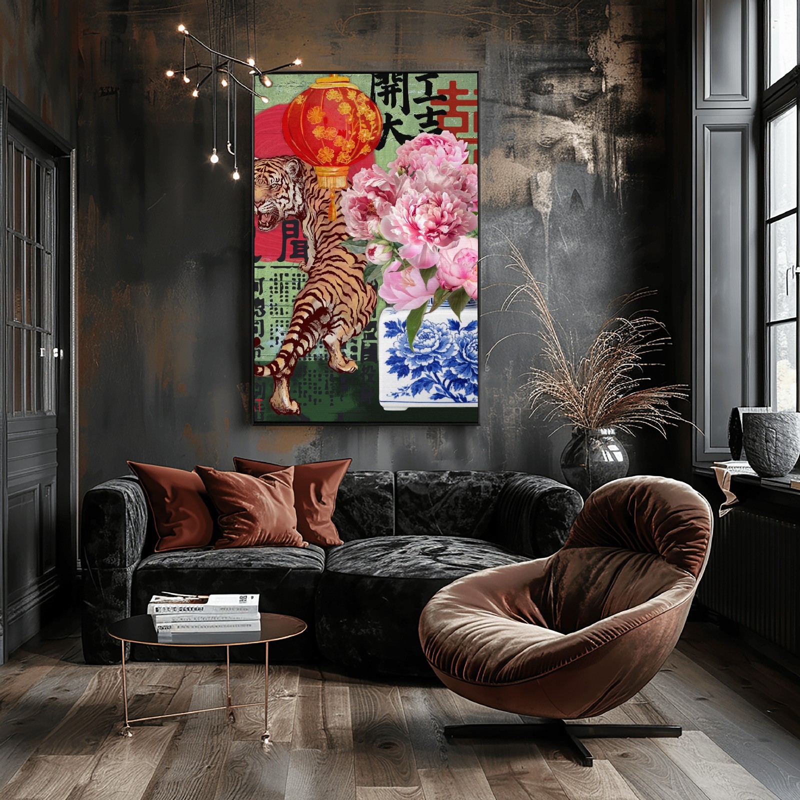 fine art print blue vase flowers tiger porcelain bold composition - Mockup 1