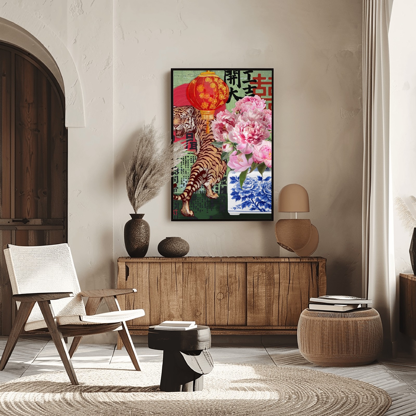 fine art print blue vase flowers tiger porcelain bold composition - Mockup 2