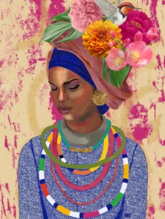 fine art print black woman headwrap jewelry detailed portrait