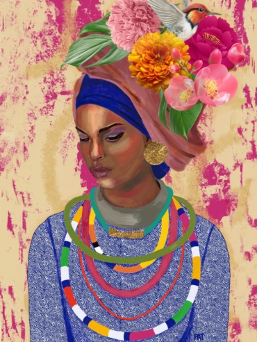 fine art print black woman headwrap jewelry detailed portrait